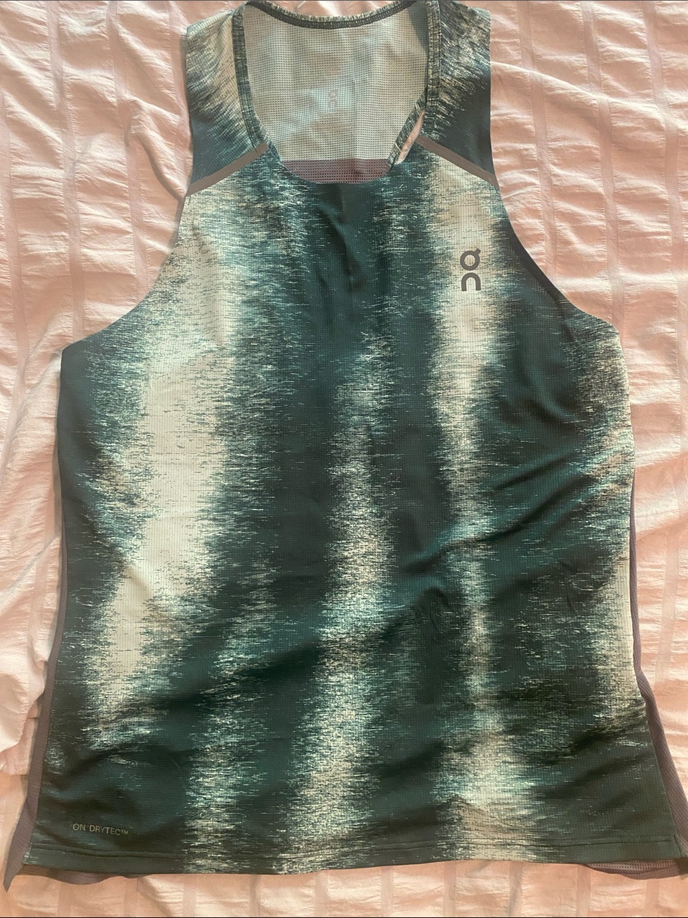 On Running Women's Racerback Tank in Teal and White Brushstroke